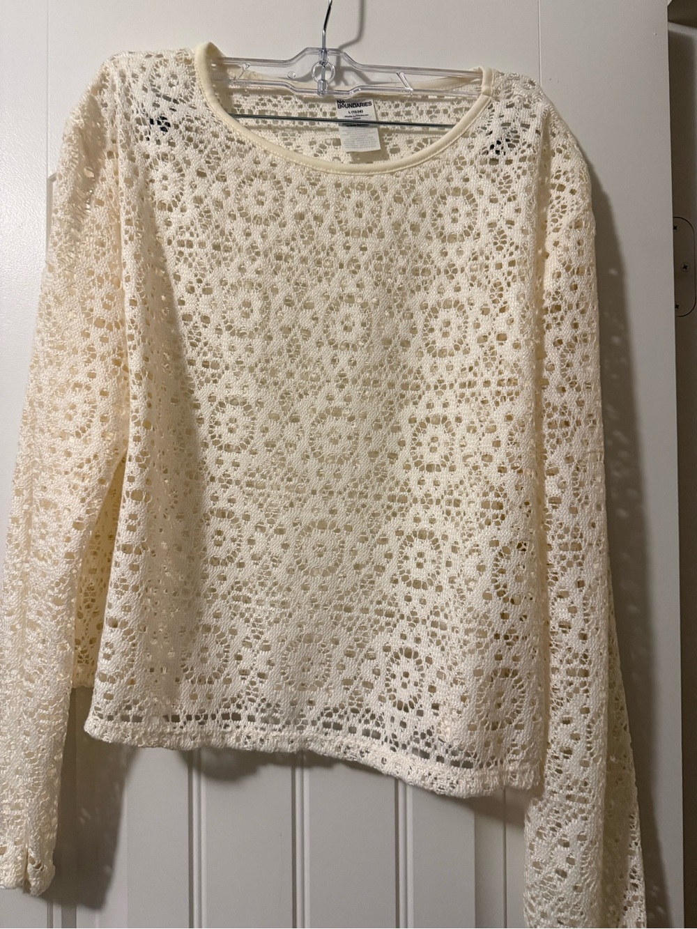 Women’s Cream Crochet Long-Sleeve Top and shorts set